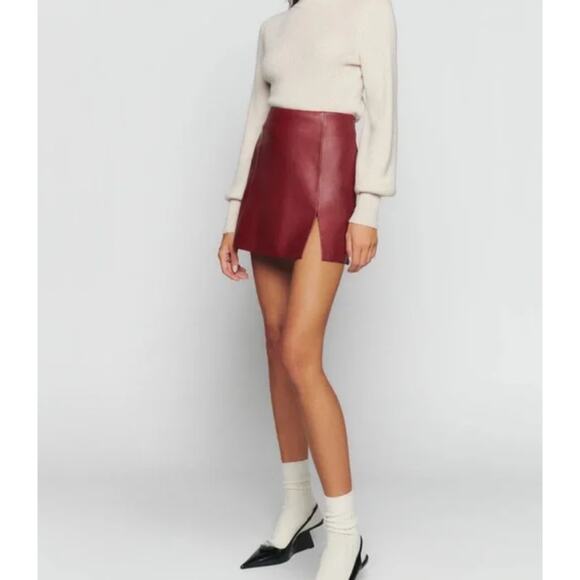 REFORMATION Veda Margie Crimson Red Leather Mini Skirt Size 4 - Picture 2 of 8